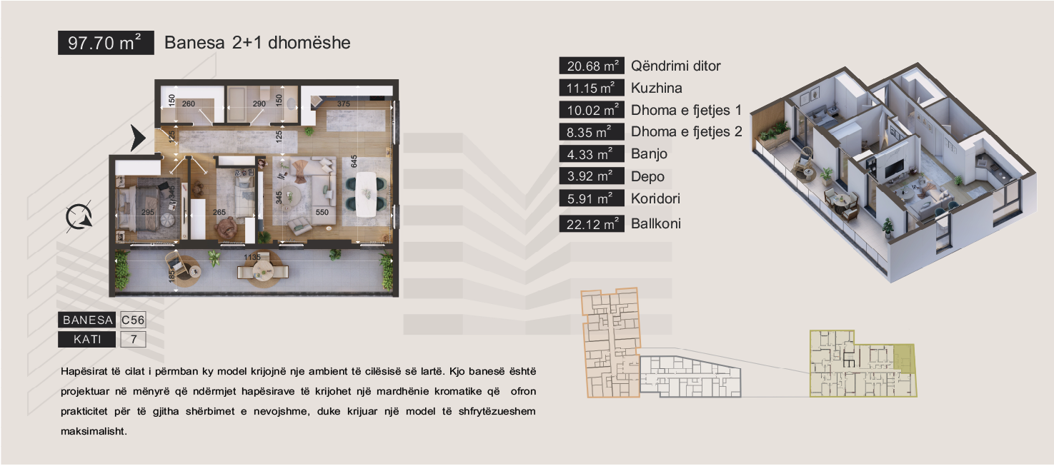 Banesa 2+1 dhomëshe 97.70m2 Banesa 2+1 dhomëshe 97.70m2