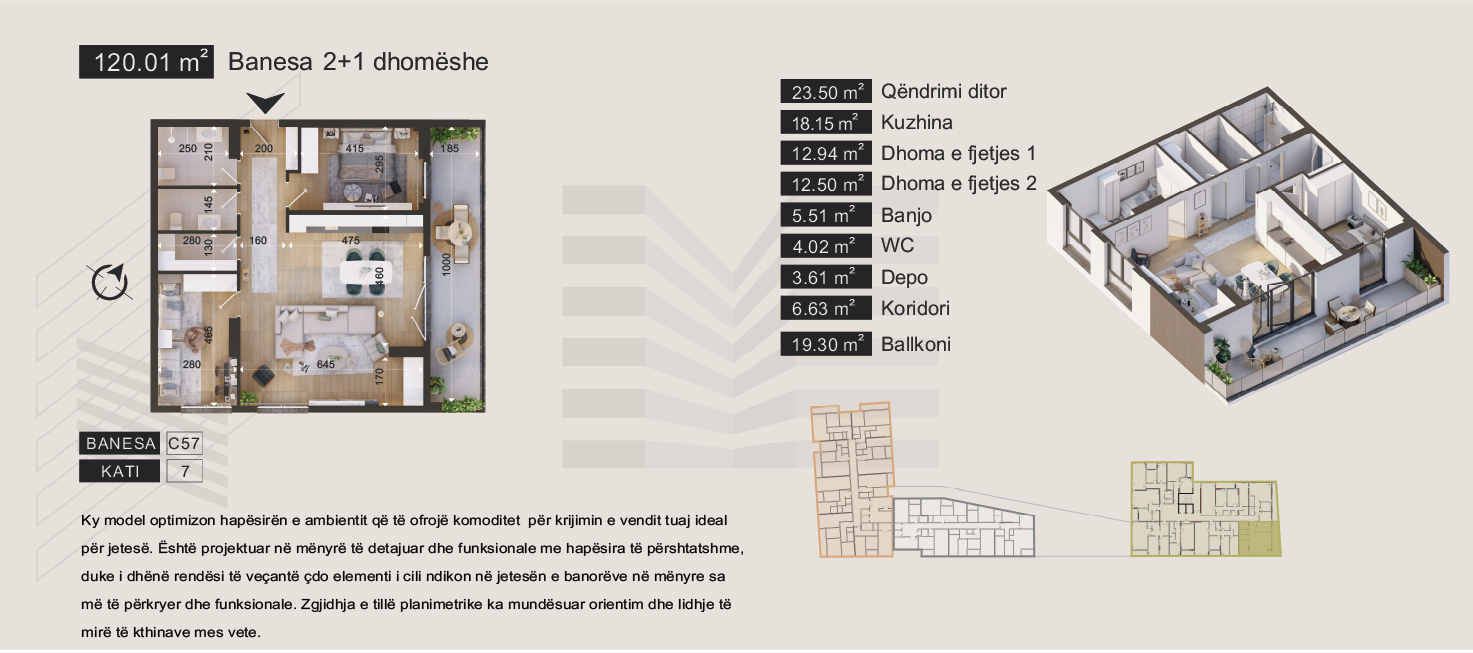 Banesa 2+1 dhomëshe 120.01m2