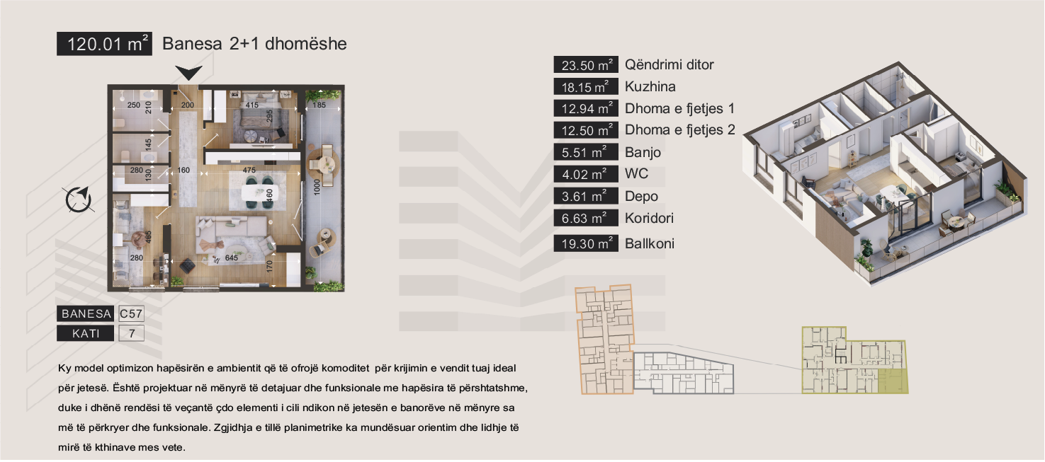 Banesa 2+1 dhomëshe 120.01m2 Banesa 2+1 dhomëshe 120.01m2