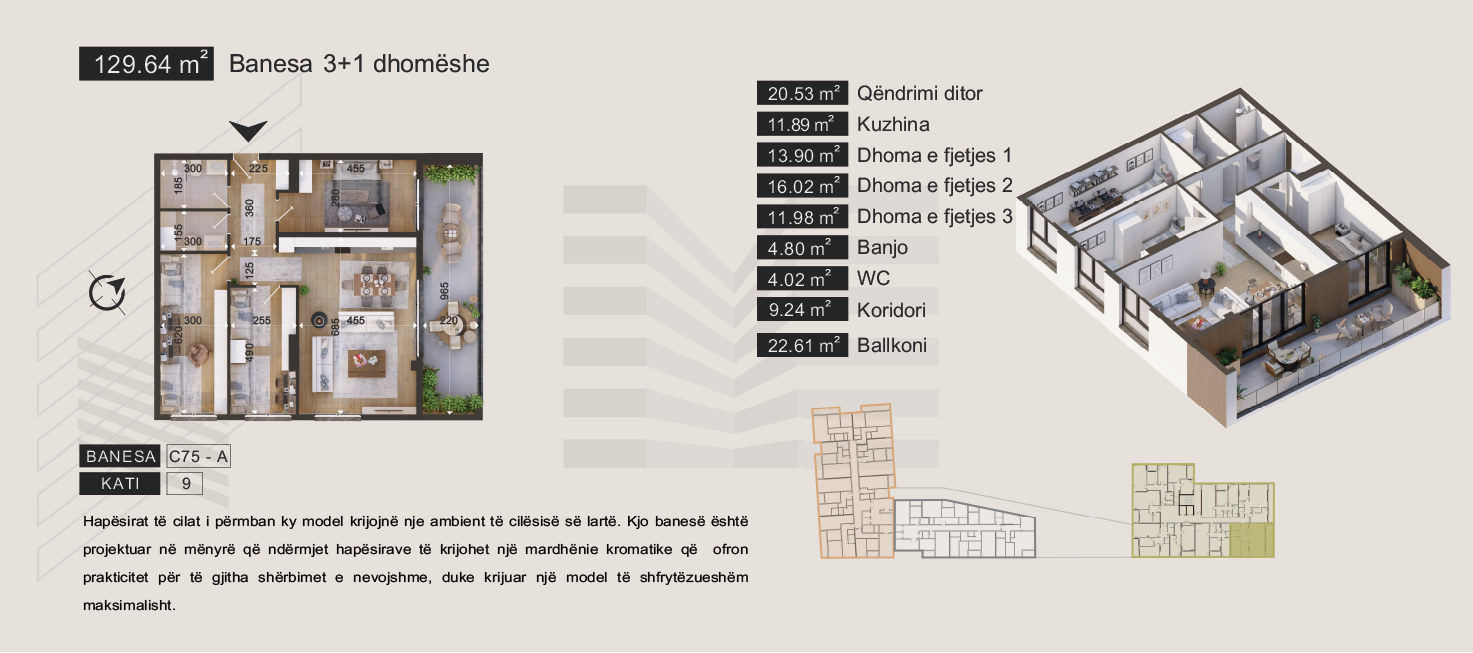 Banesa 3+1 dhomëshe 129.64m2