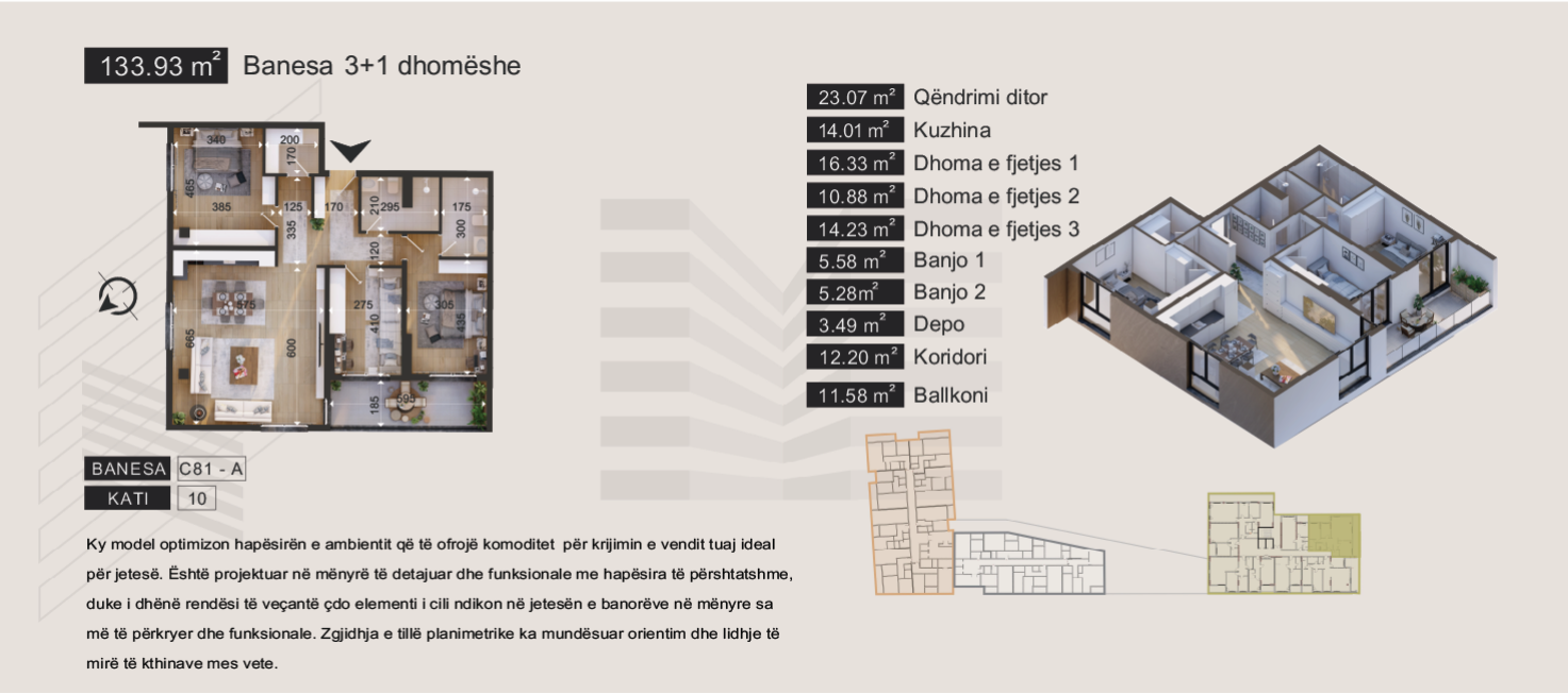 Banesa 3+1 dhomëshe 133.93m2