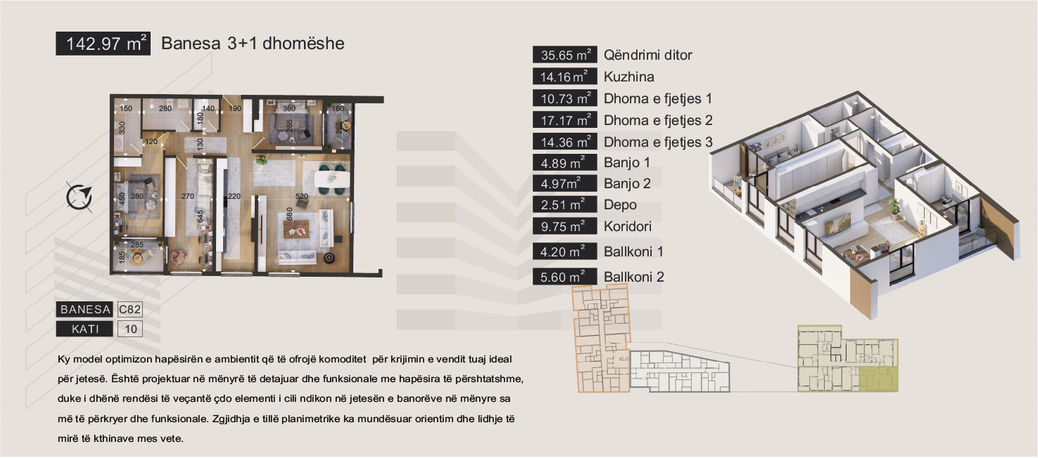 Banesa 3+1 dhomëshe 142.97m2 Banesa 3+1 dhomëshe 142.97m2